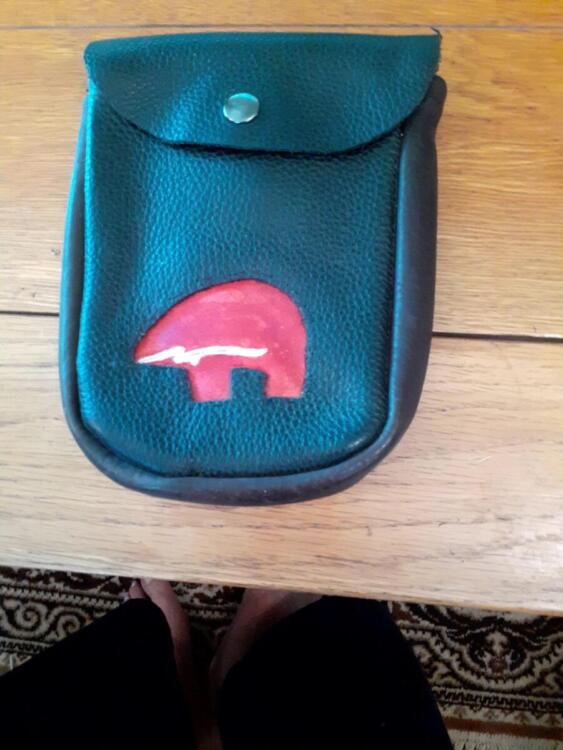 pouch - Cow hide pouch with bear cutout (front)